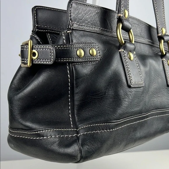 RARE Coach Legacy Collection Black Hot Pink Leather Brass Satchel Shoulder Bag - Picture 5 of 16